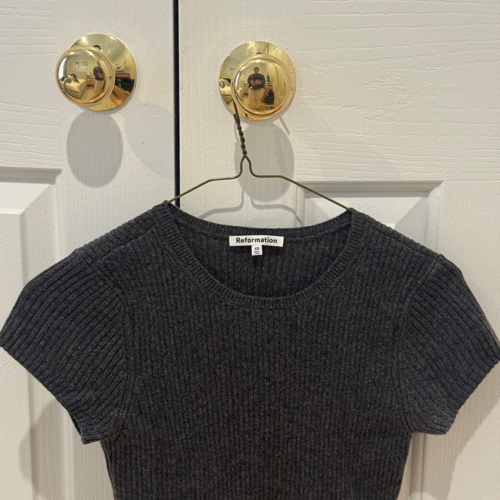 Reformation Charcoal Ribbed Knit Tee